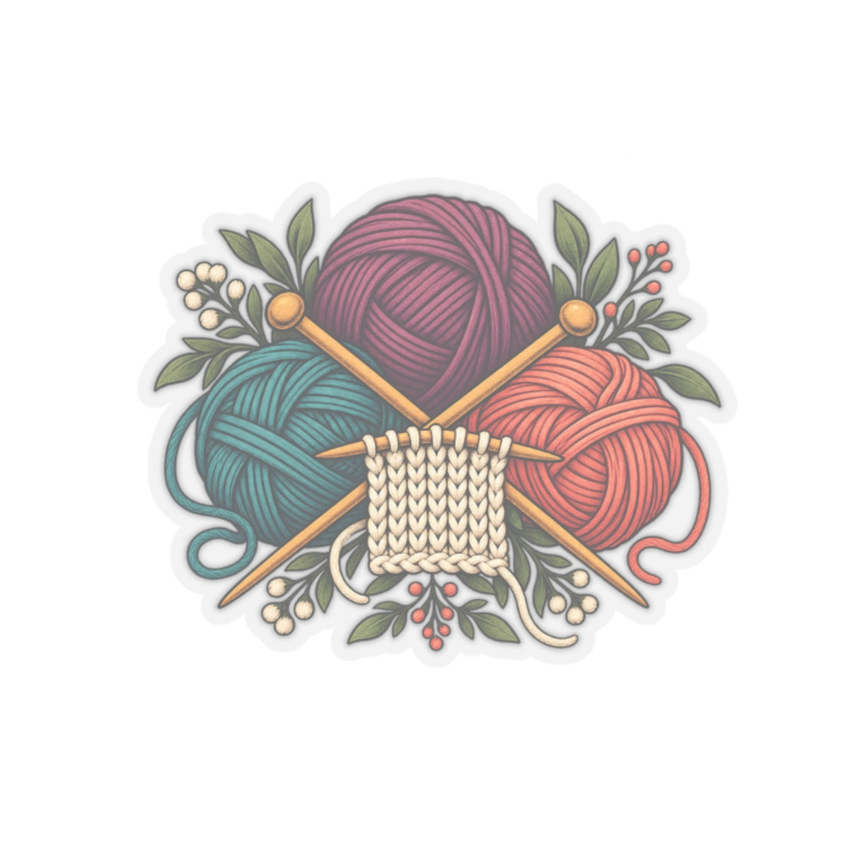 Retro Yarn and Knitting Botanical Art Sticker