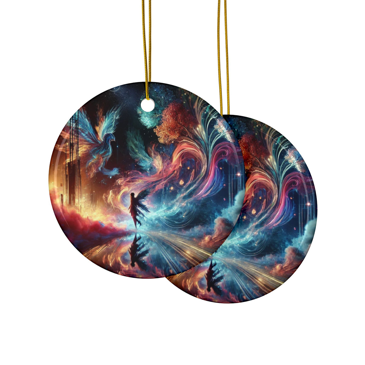 Cosmic Aurora Dancer Dreamscape Ceramic Ornament, Holiday Keepsake and Gift