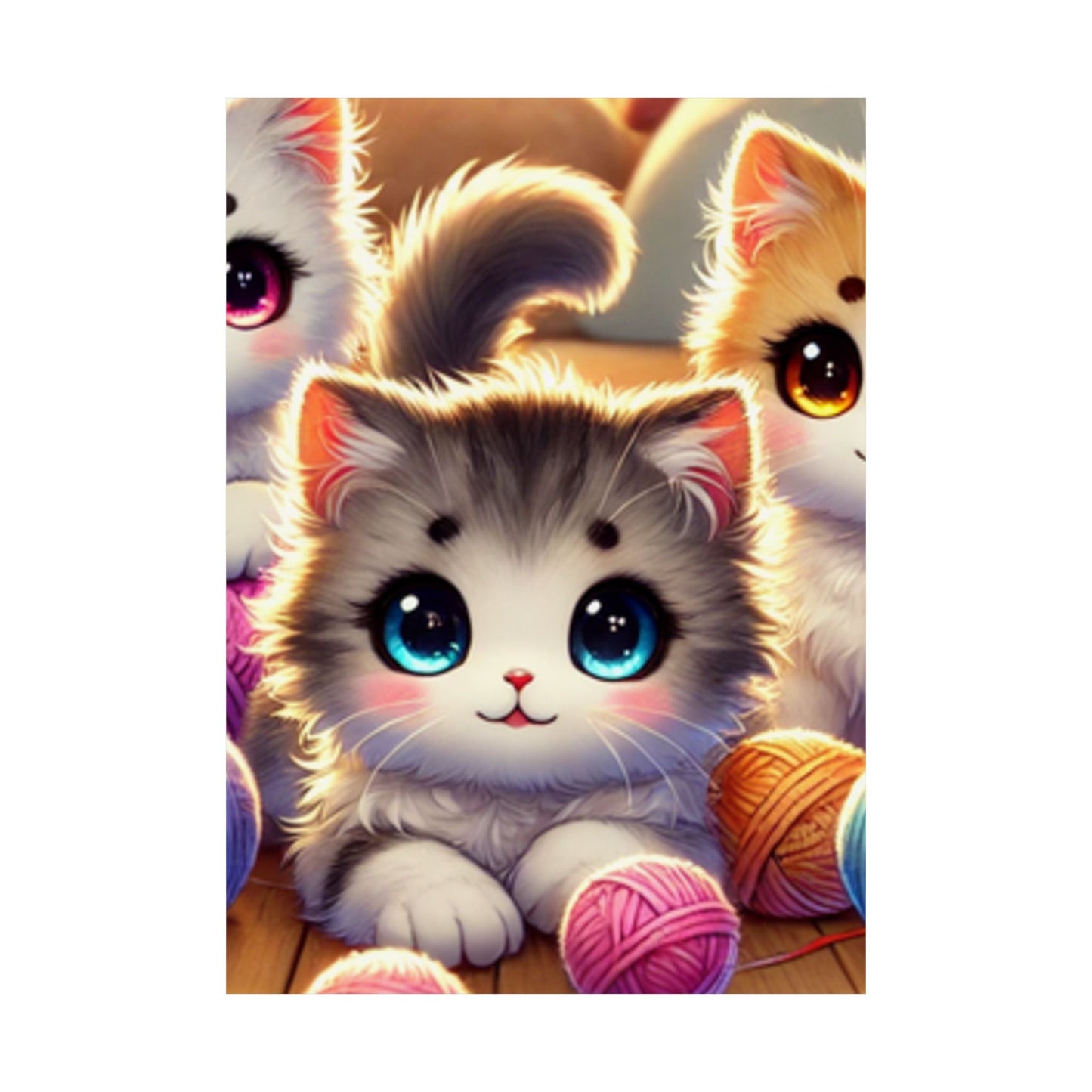 Cozy Yarn Kittens Cute Cat Poster Knitting Room Wall Art Decor