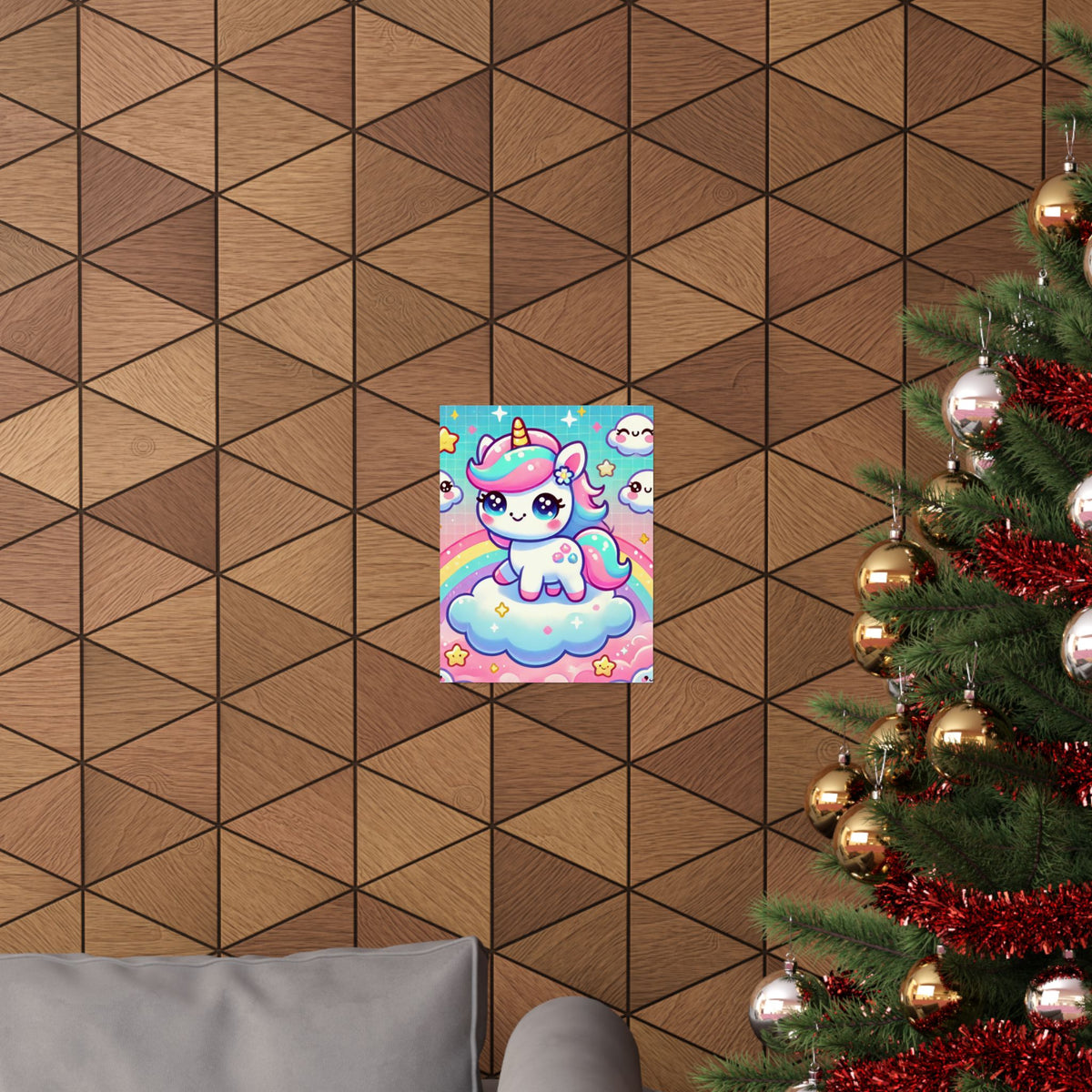 Pastel Rainbow Unicorn Cloud Kawaii Wall Art Poster