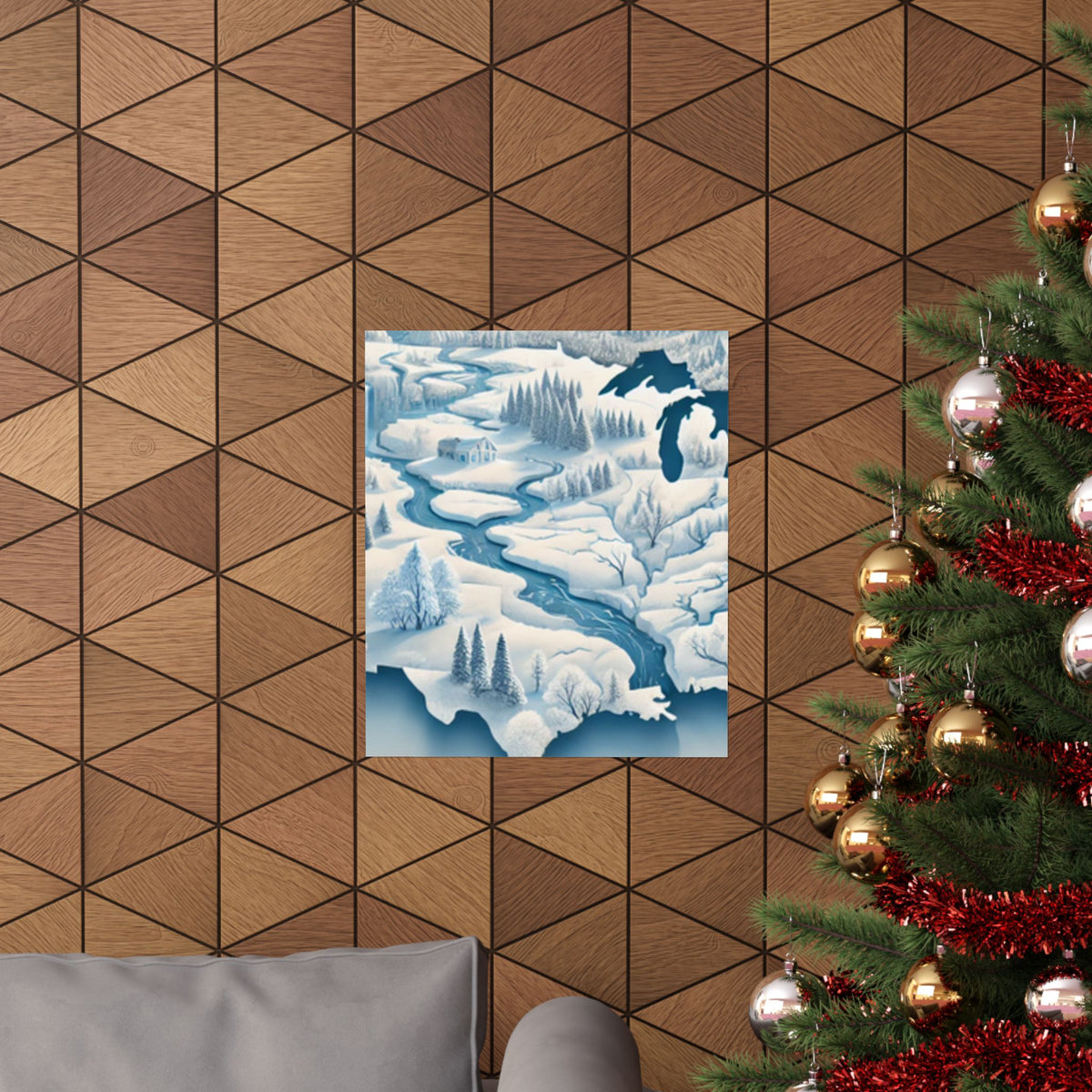 Winter USA Dreamscape Snowy Map Poster Wall Art Decor
