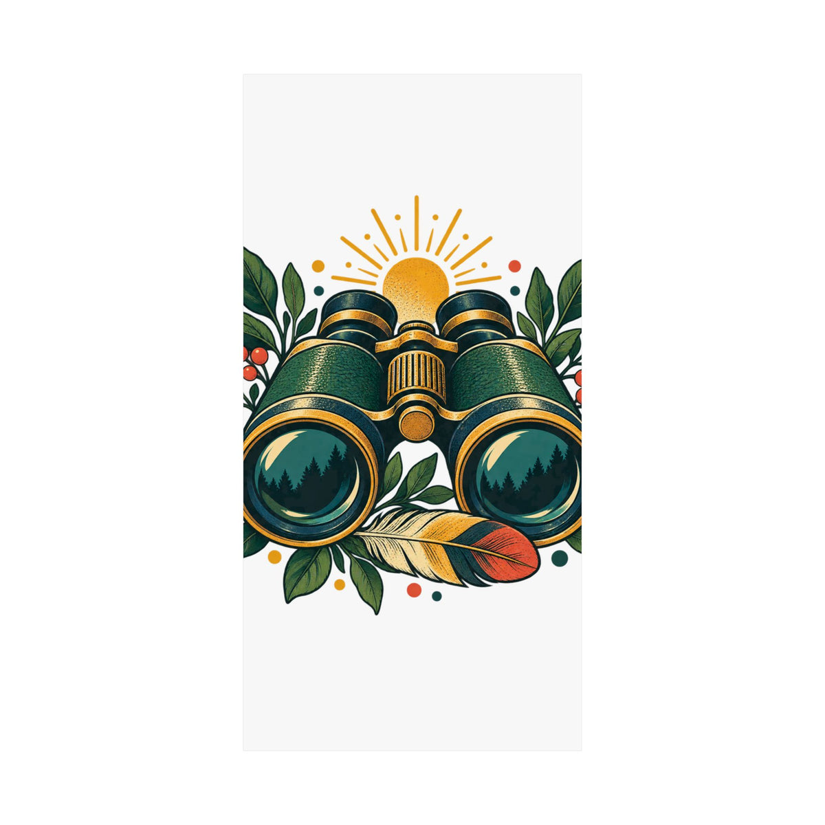 Retro Binoculars and Botanical Birdwatching Art Poster