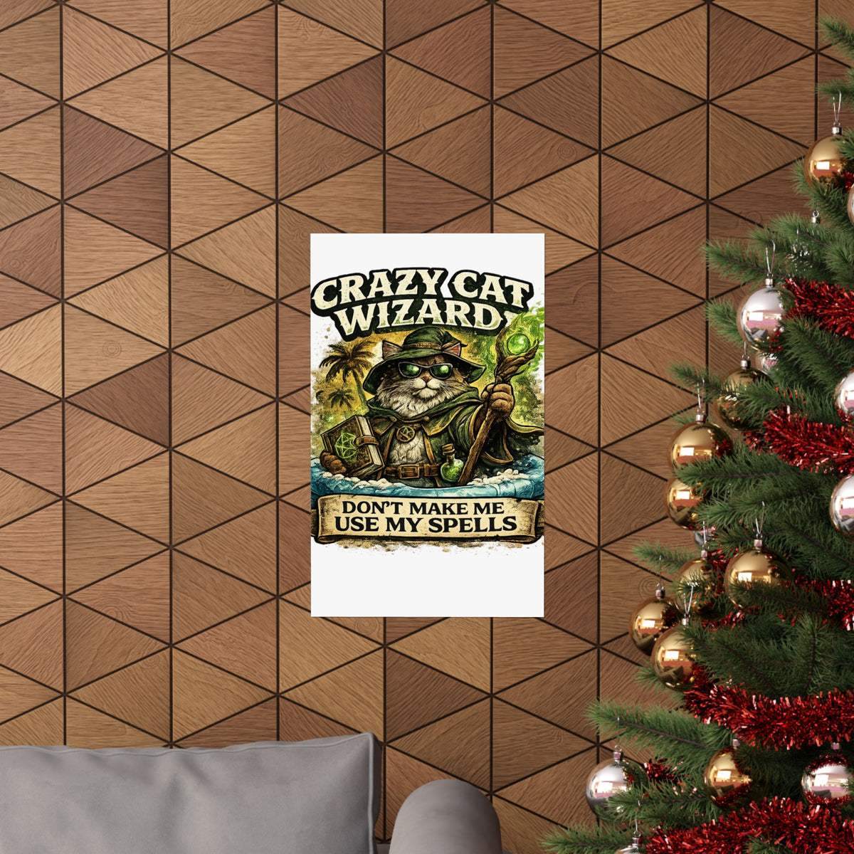 Crazy Cat Wizard Funny Fantasy Magic Art Poster