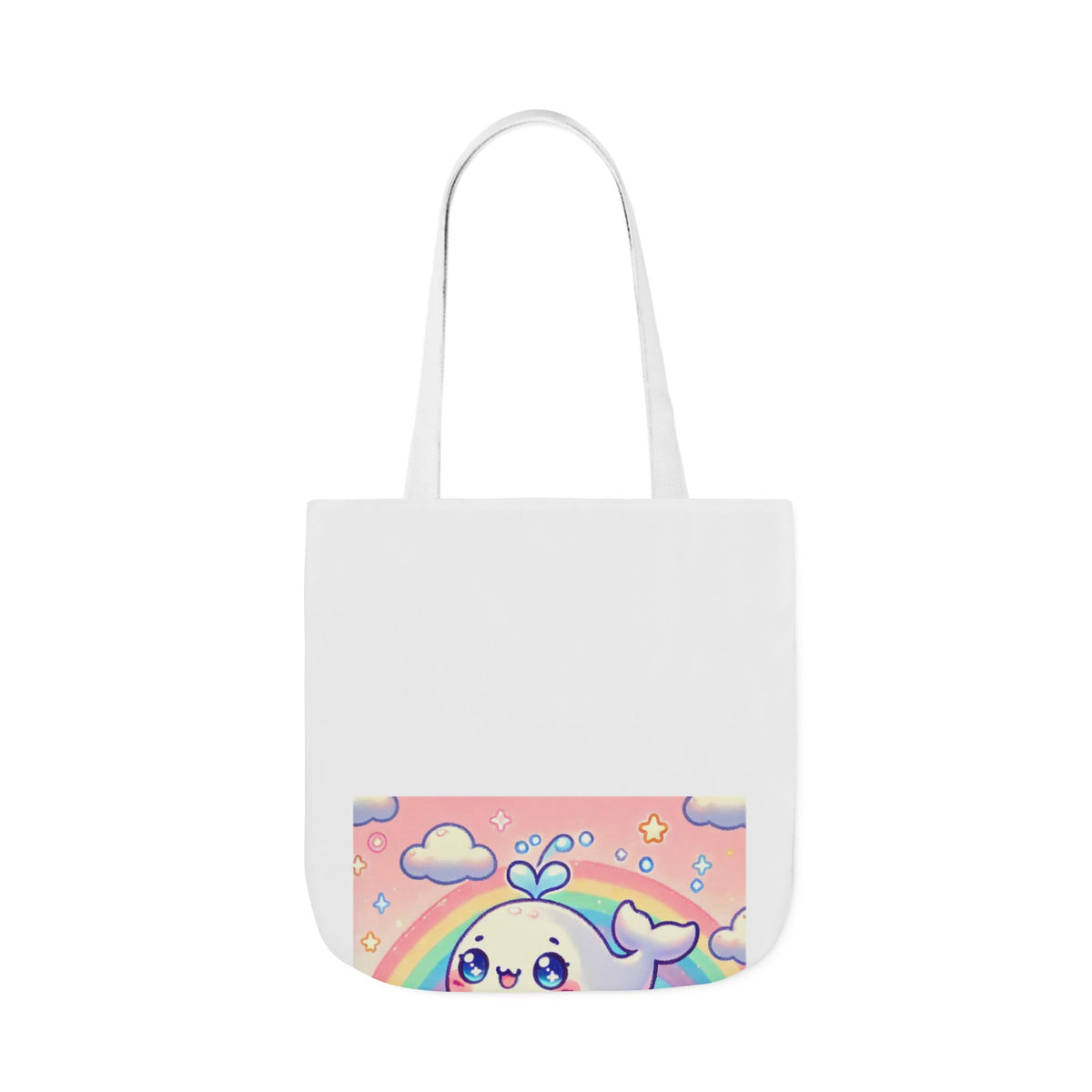 Kawaii Rainbow Whale Pastel Cloud Canvas Tote Bag