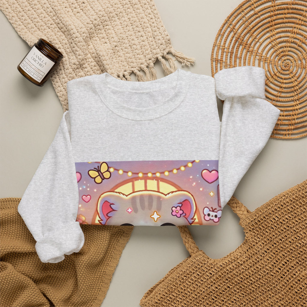 Cozy Kawaii Knitting Cat Pastel Yarn Sweatshirt
