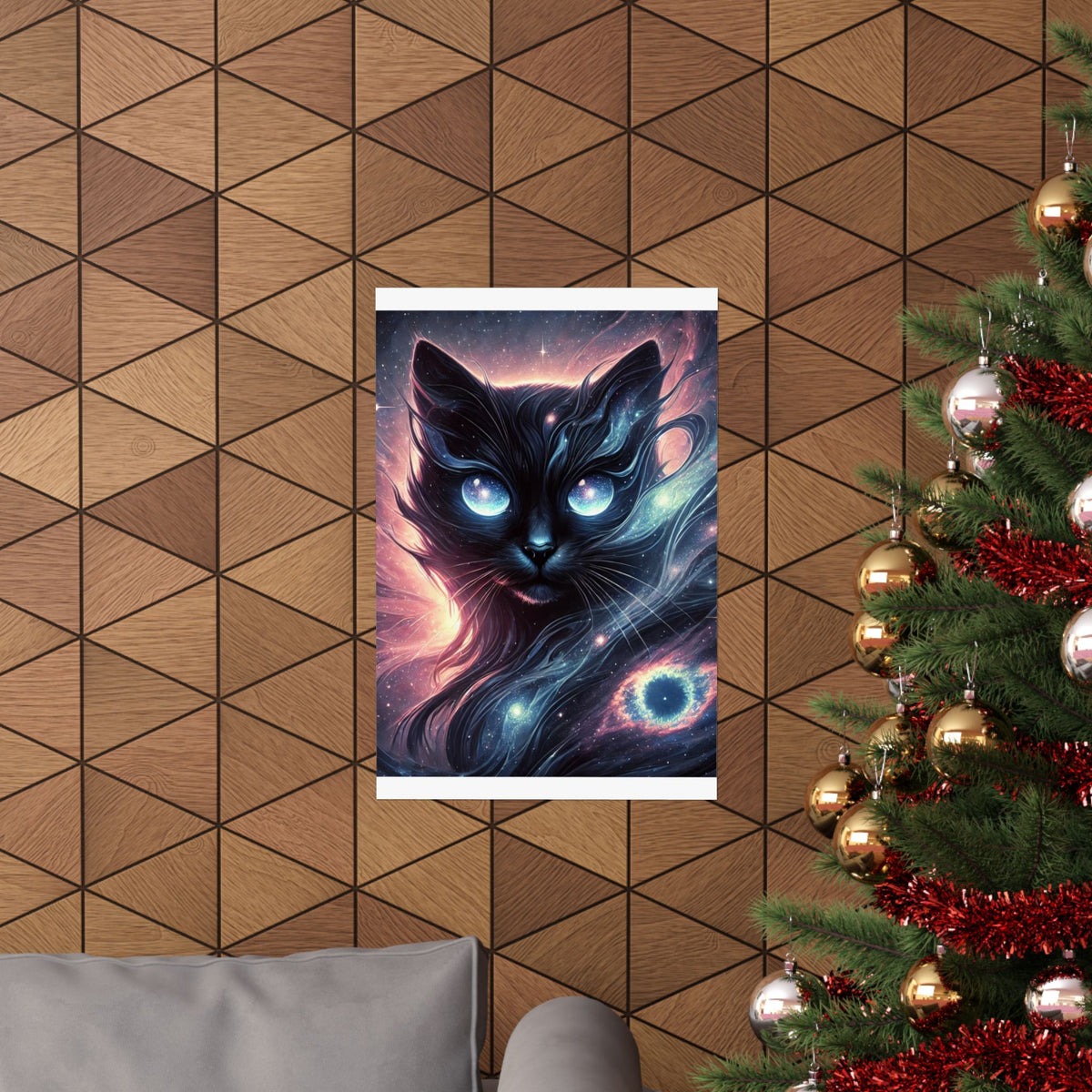 Cosmic Black Cat Galaxy Celestial Wall Art Poster