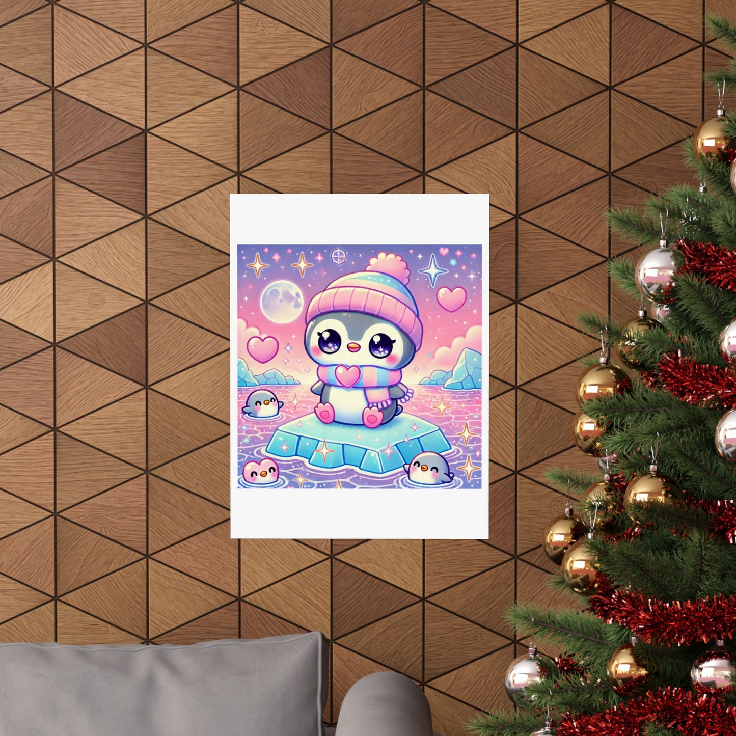 Cute Winter Penguin Ice Floe Kawaii Art Poster