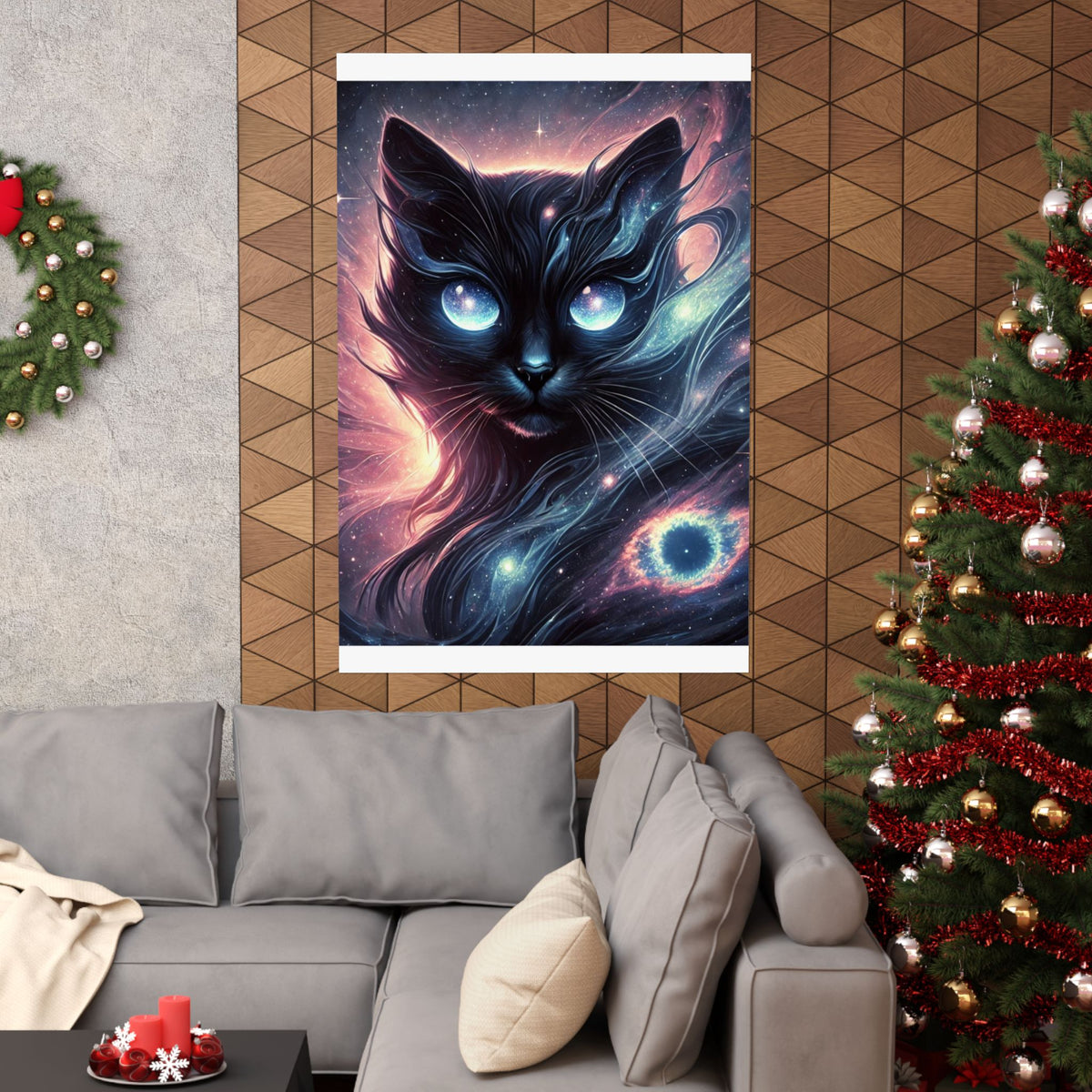 Cosmic Black Cat Galaxy Celestial Wall Art Poster