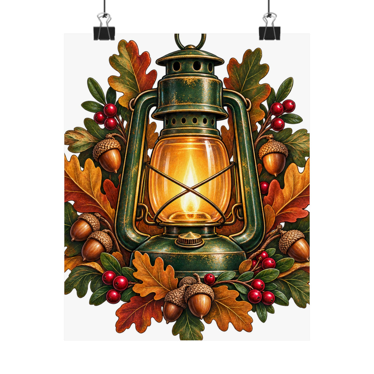 Autumn Oak Lantern and Acorns Poster