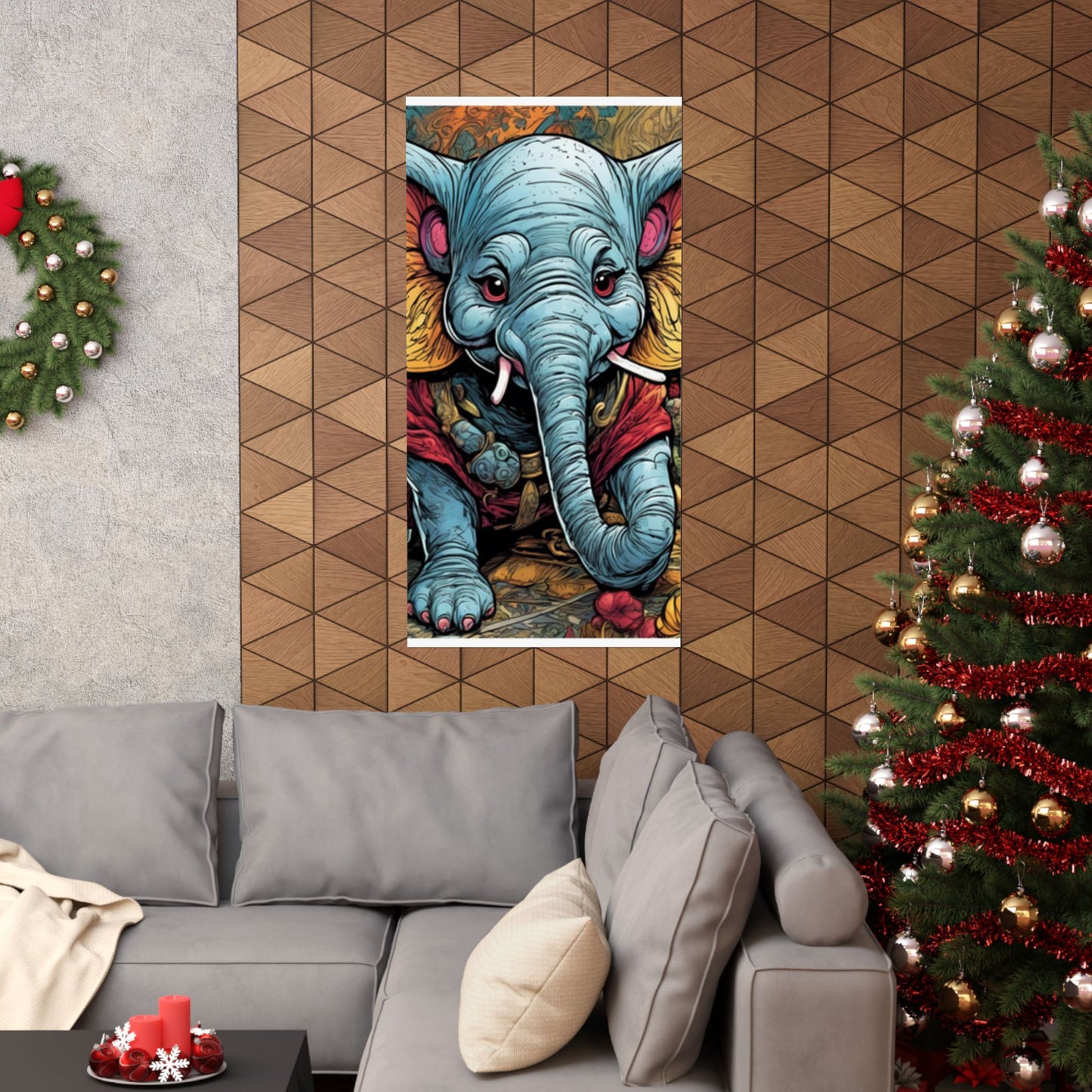 Colorful Elephant Garden Parade Wildlife Wall Art Poster