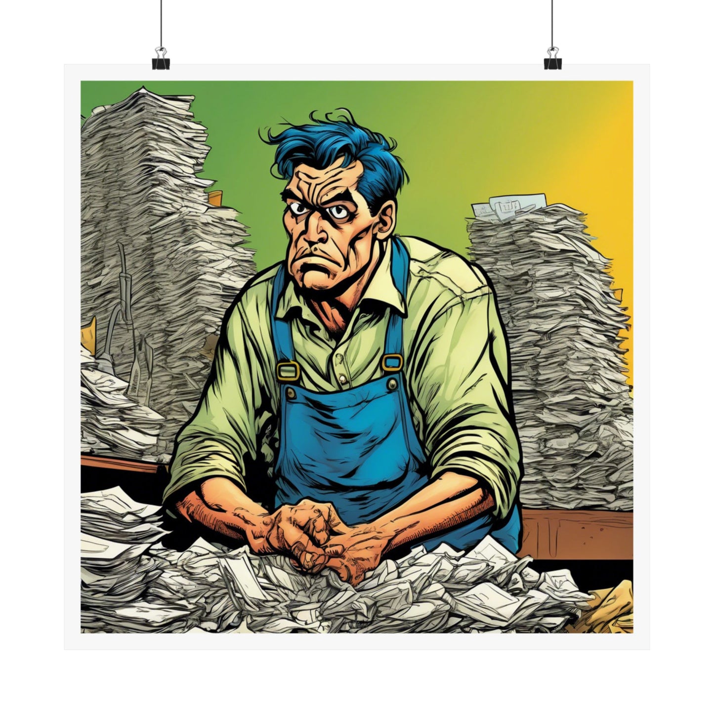 Paperwork Chaos Desk Worker Funny Office Art Poster