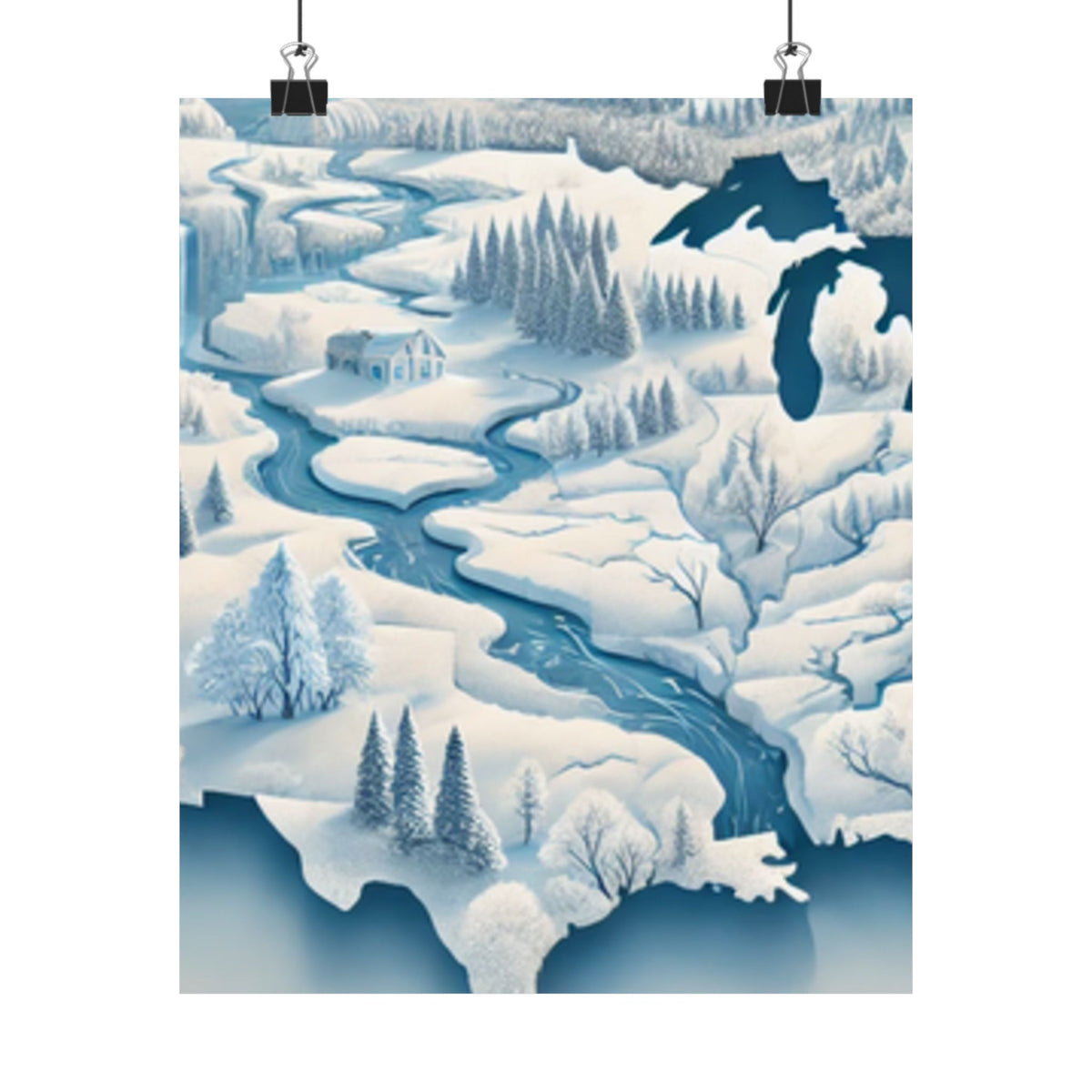 Winter USA Dreamscape Snowy Map Poster Wall Art Decor