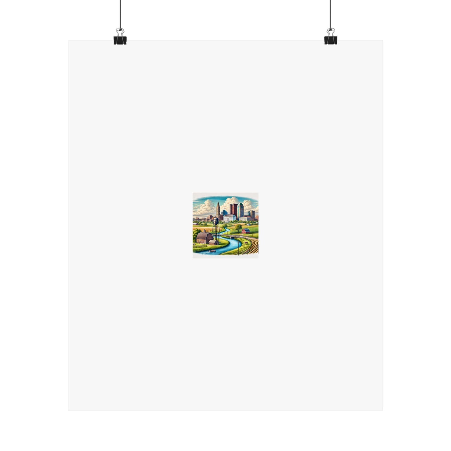 Rural River City Skyline Hometown Landscape Poster Art