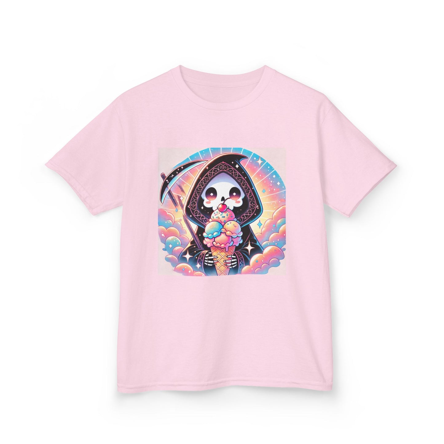 Grim Reaper Ice Cream Kawaii Anime Kids Short Sleeve Tee - Cute & Stylish Graphic T-Shirt - Fun Gift for Boys Girls!