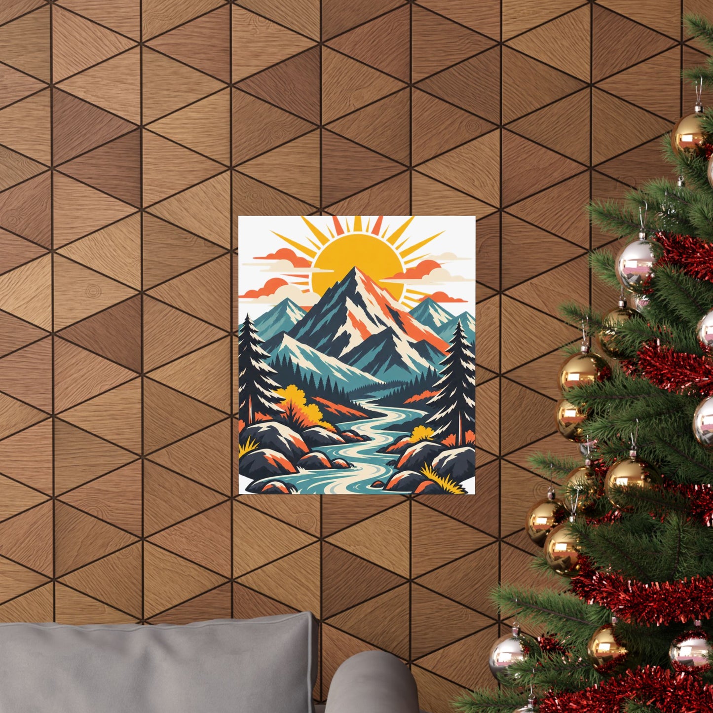 Alpine Sunrise River Mountain Adventure Art Poster