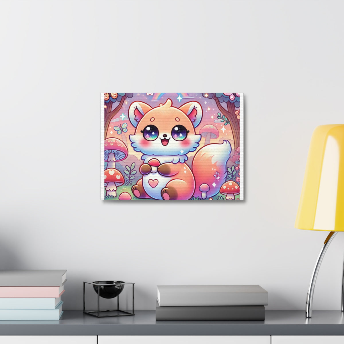 Pastel Woodland Fox Mushroom Kawaii Canvas Wall Art