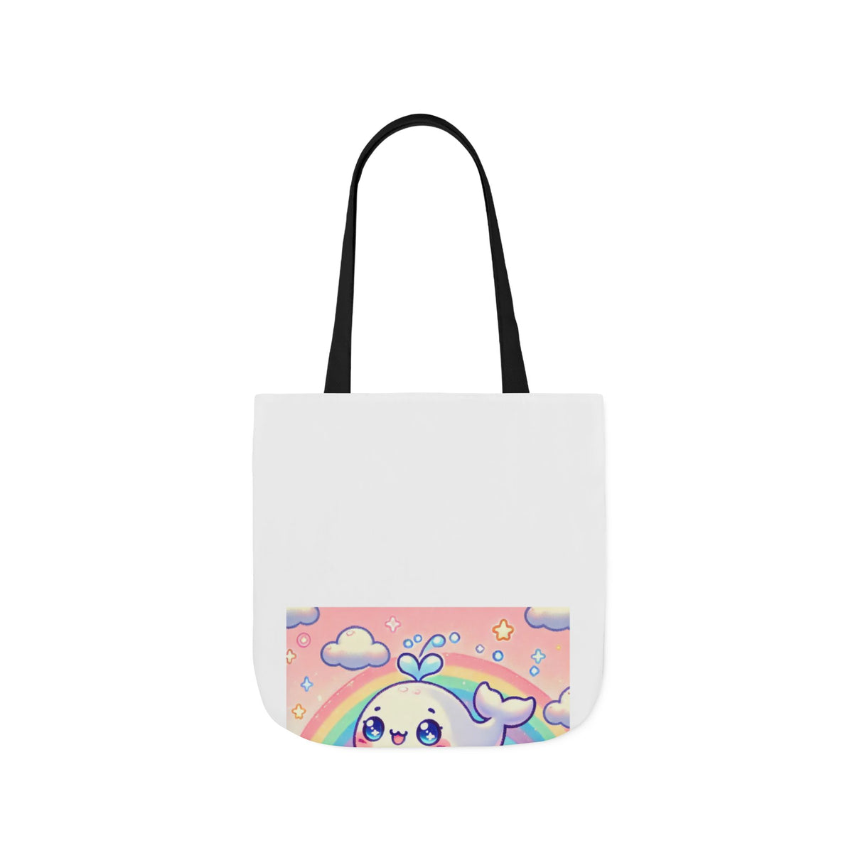 Kawaii Rainbow Whale Pastel Cloud Canvas Tote Bag