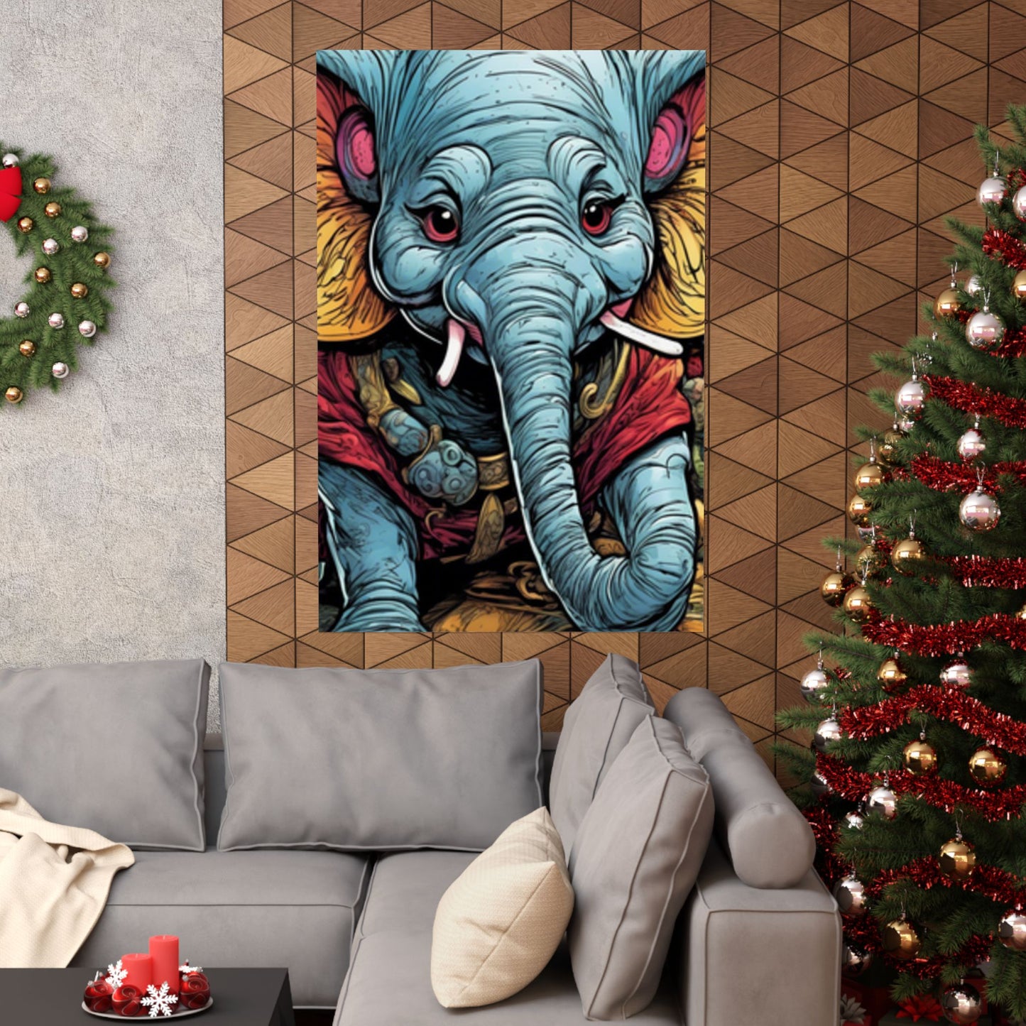 Colorful Elephant Garden Parade Wildlife Wall Art Poster