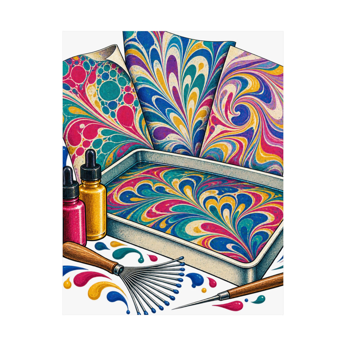 Colorful Paper Marbling Workshop Poster