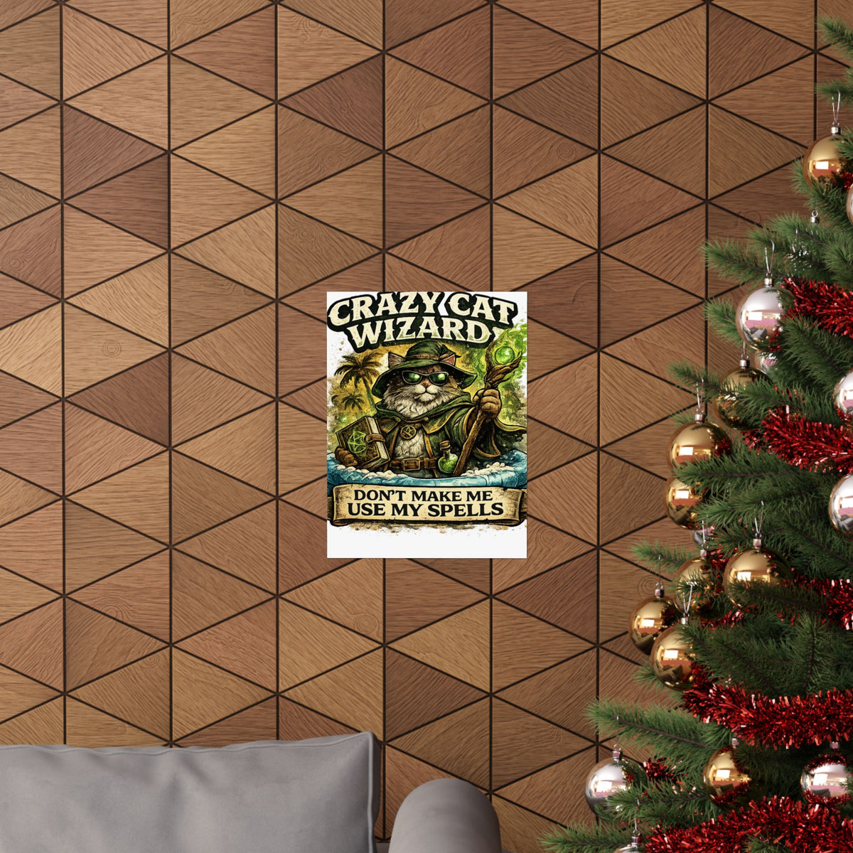 Crazy Cat Wizard Funny Fantasy Magic Art Poster
