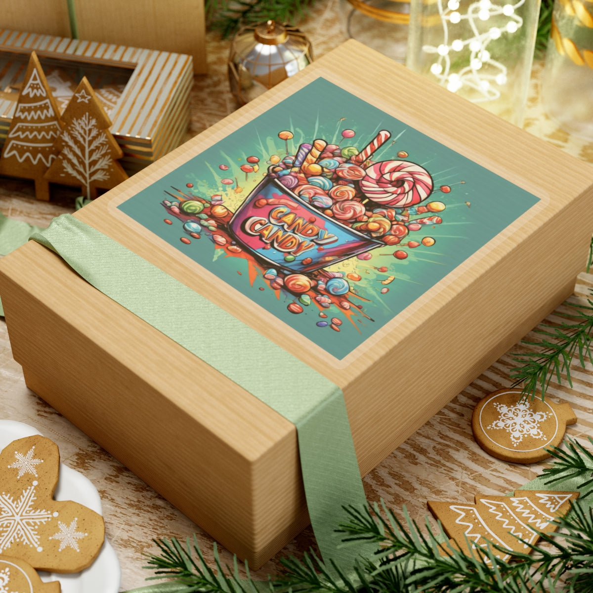 Holiday Candy Bucket Sweets Gift Art Sticker