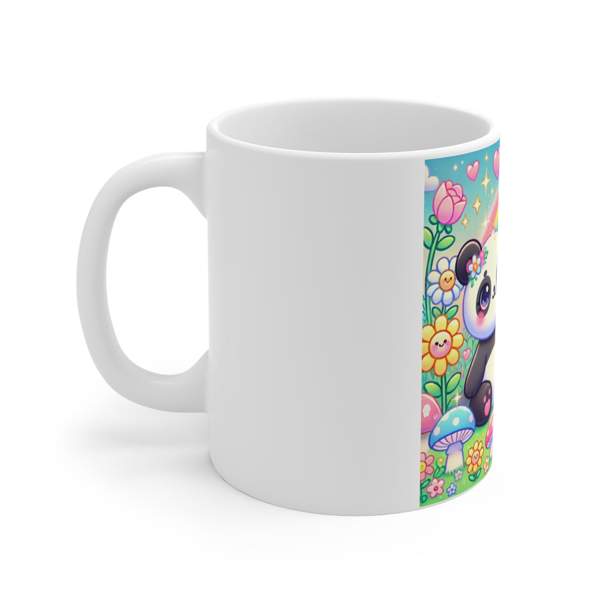 Pastel Panda and Bunny Rainbow Garden Coffee Mug