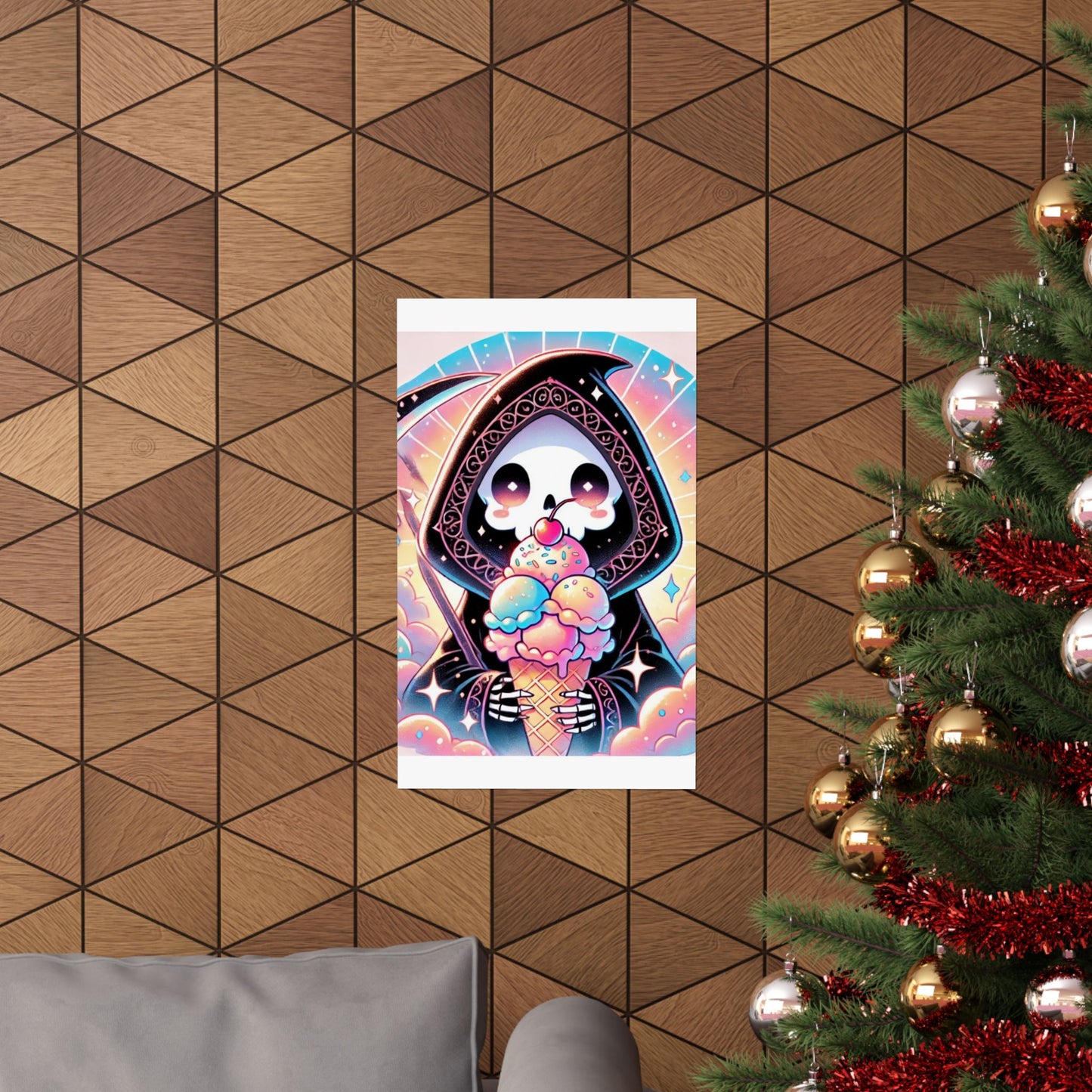 Cute Grim Reaper Ice Cream Pastel Novelty Poster