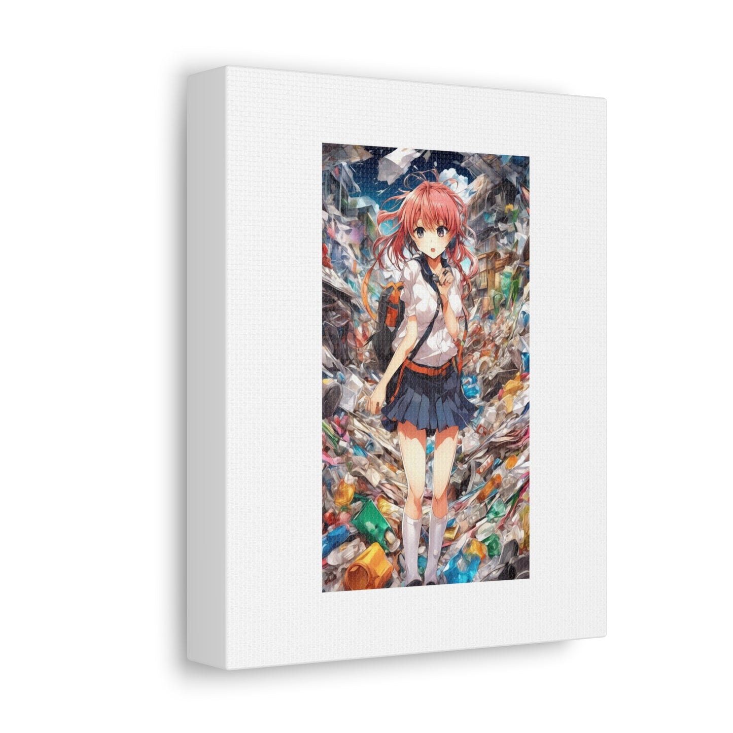 Recycling Day Anime Schoolgirl Eco Street Art Canvas