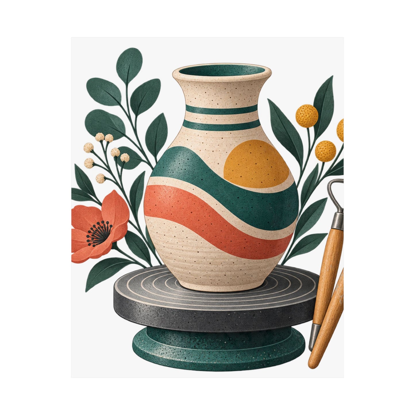 Midcentury Pottery Botanical Art Poster