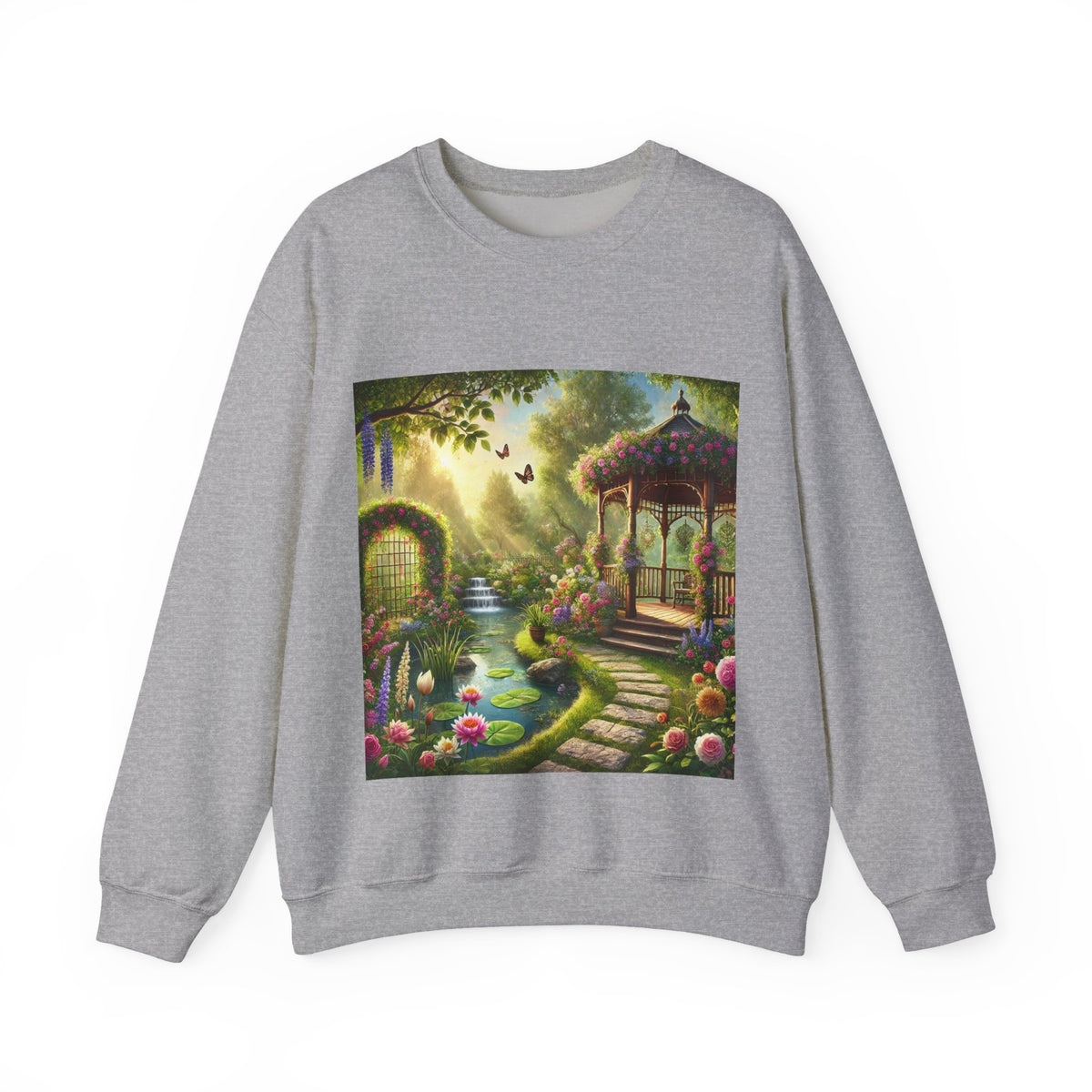 Sunlit Rose Gazebo Cottage Garden Sweatshirt