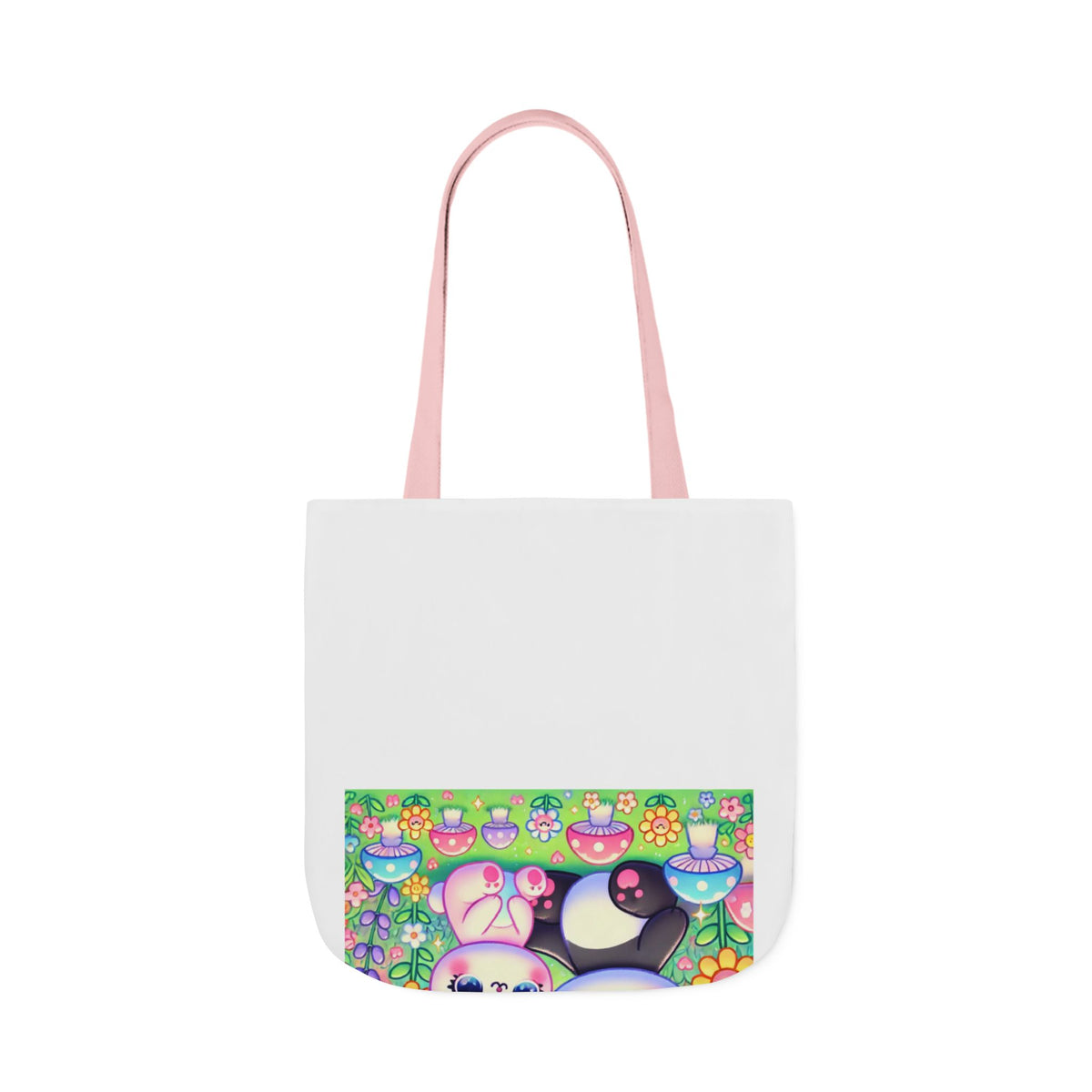 Pastel Panda and Bunny Rainbow Garden Canvas Tote Bag