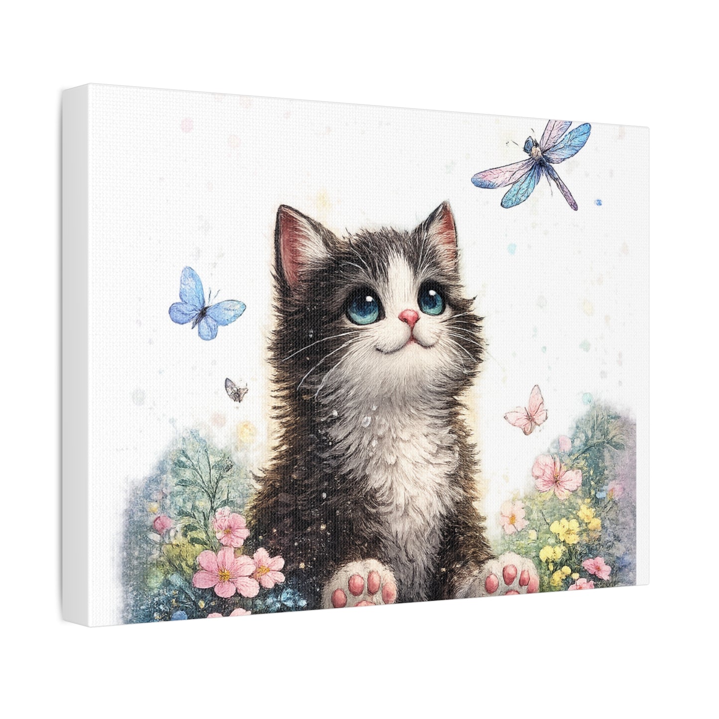 Whimsical Kitten Butterfly Garden Canvas Art