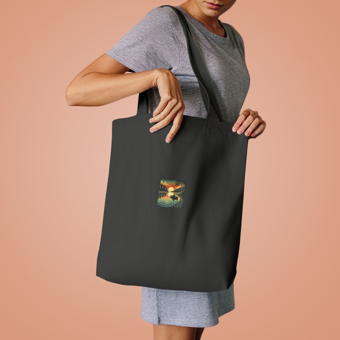 Sunset Lake Fishing Retreat Angler Tote Bag for Cabin Weekend Gift