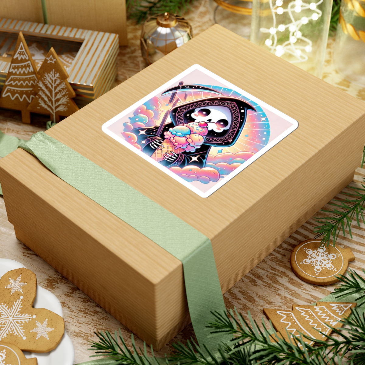Pastel Grim Reaper Ice Cream Cute Gothic Art Sticker