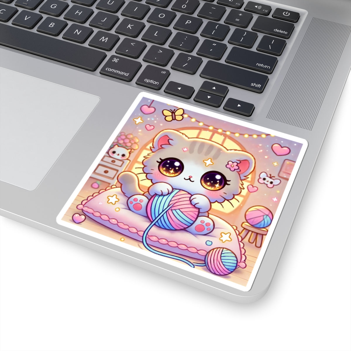 Cozy Kawaii Knitting Cat Pastel Yarn Sticker