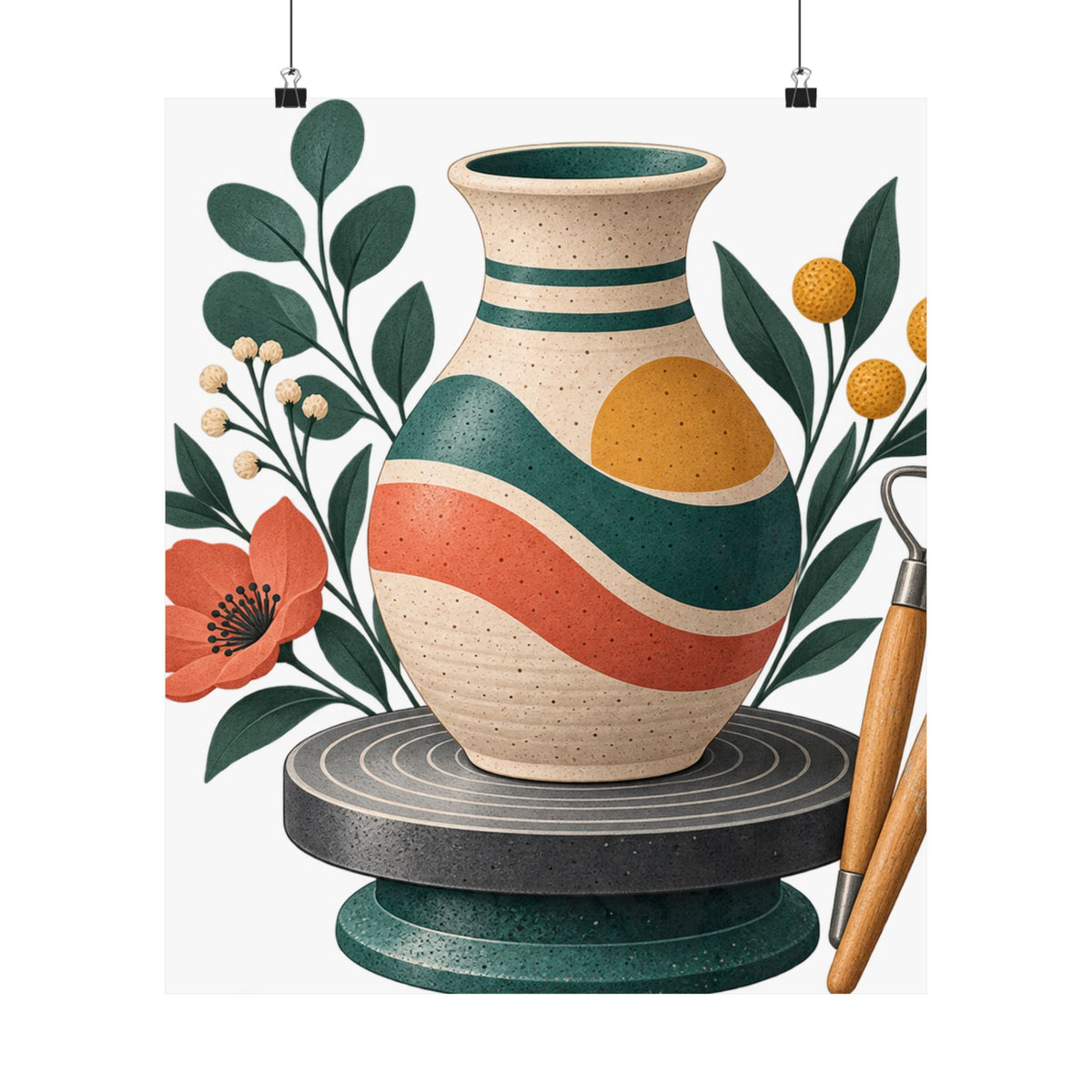 Midcentury Pottery Botanical Art Poster