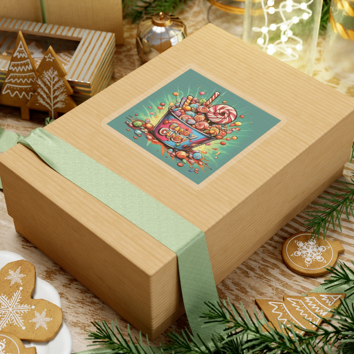 Holiday Candy Bucket Sweets Gift Art Sticker