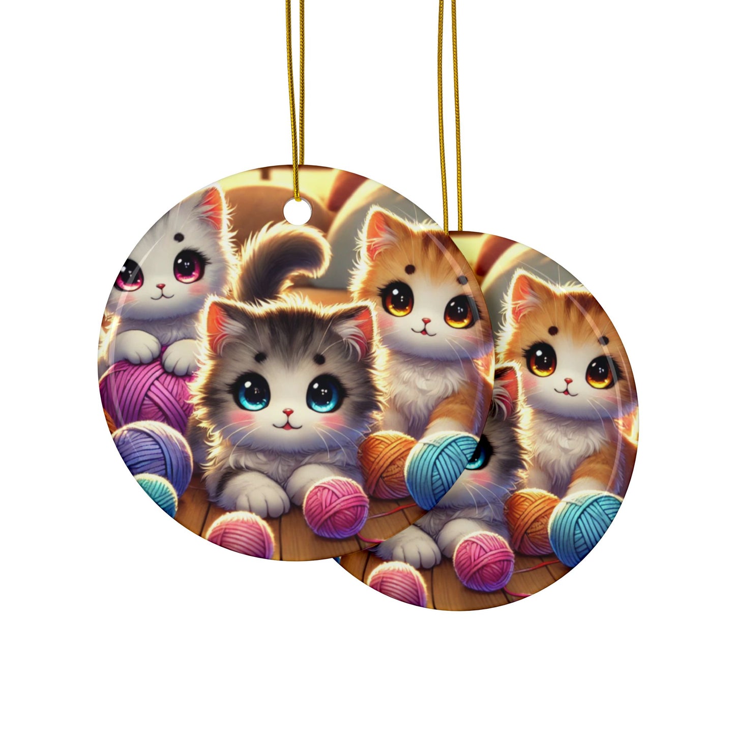 Cozy Yarn Kittens Ceramic Ornament, Holiday Keepsake and Gift