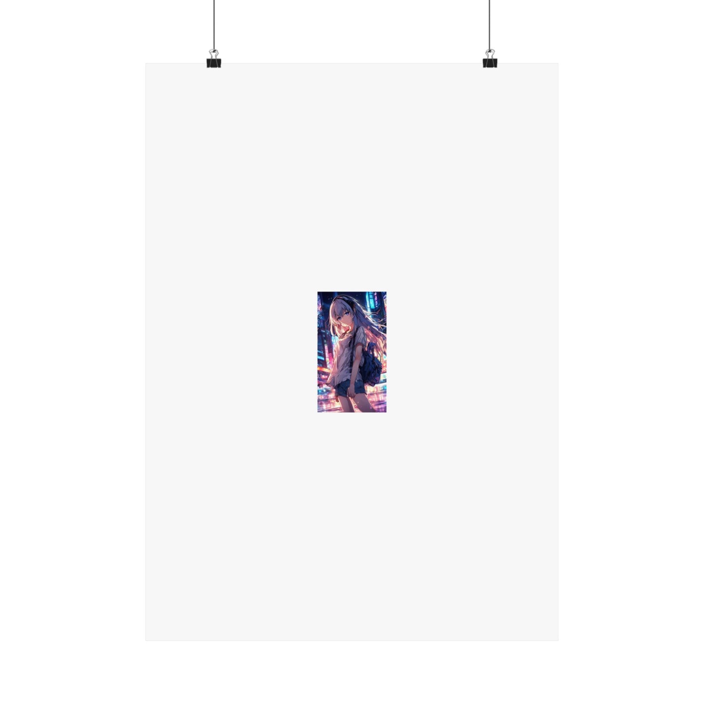 Anime City Night Heroine Portrait Neon Poster Art