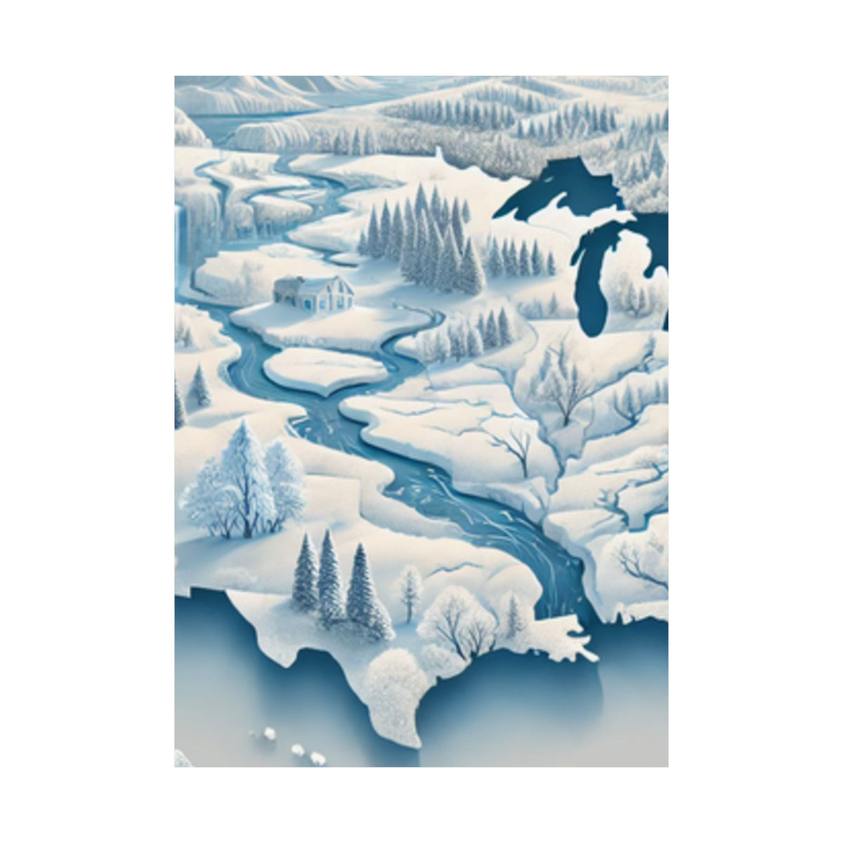 Winter USA Dreamscape Snowy Map Poster Wall Art Decor