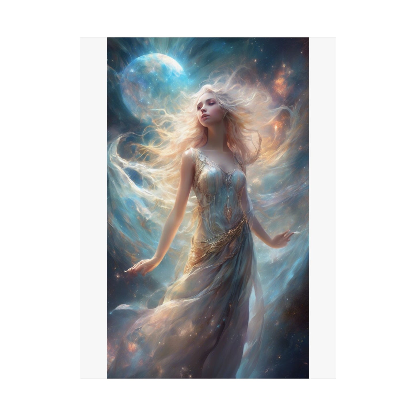 Moonlit Celestial Maiden Fantasy Portrait Poster