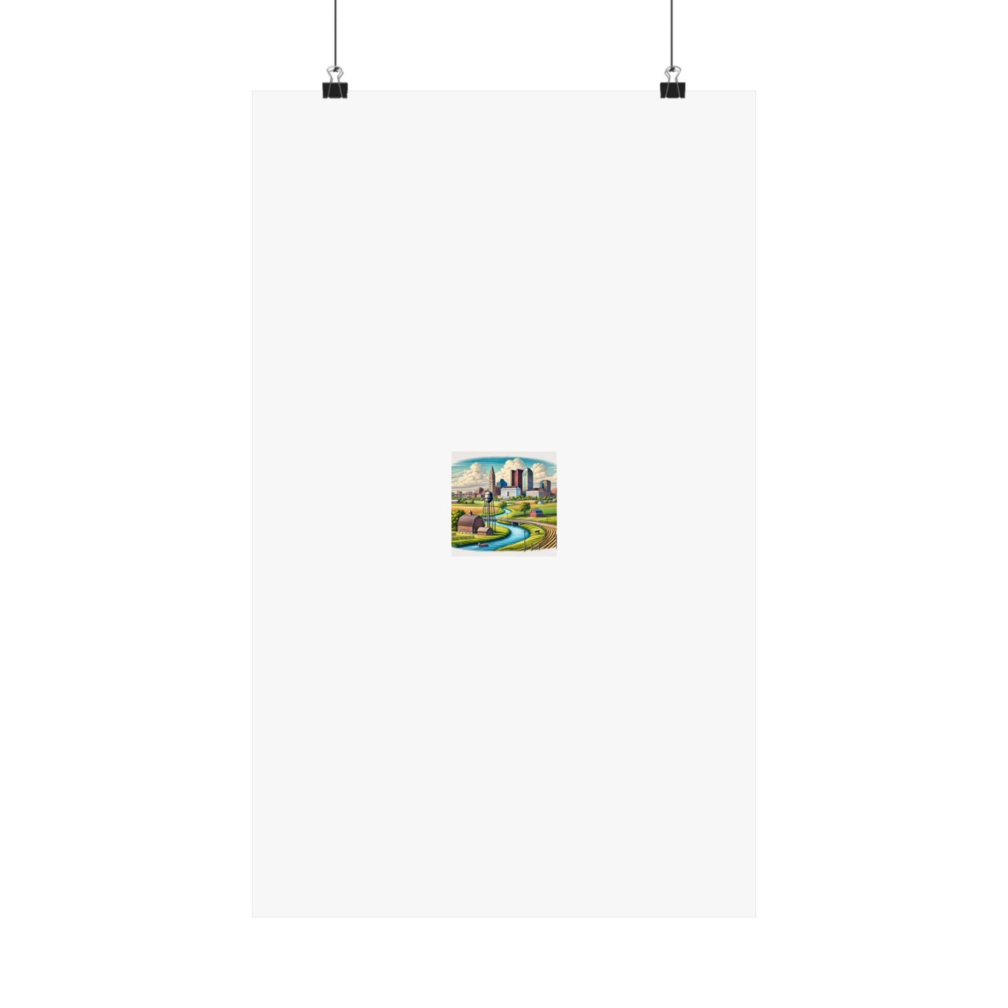 Rural River City Skyline Hometown Landscape Poster Art