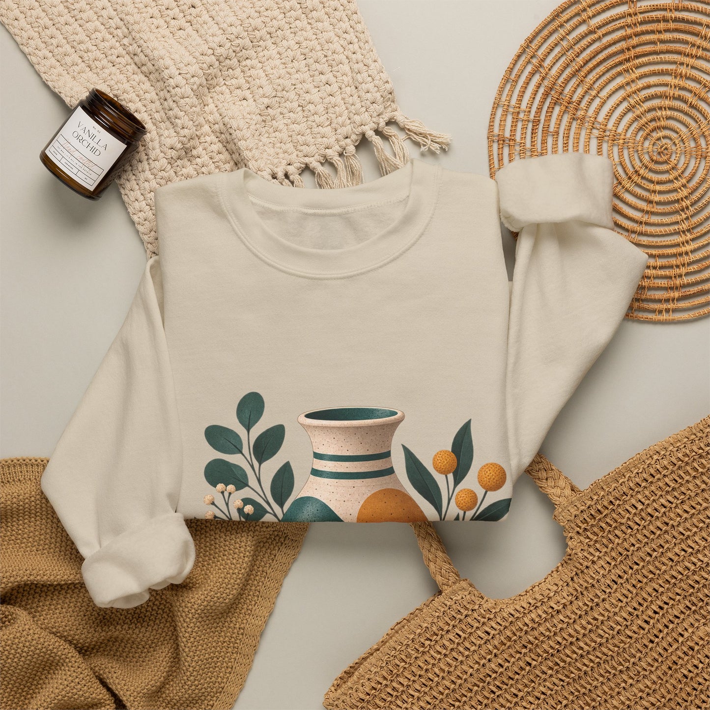 Midcentury Pottery Botanical Art Sweatshirt