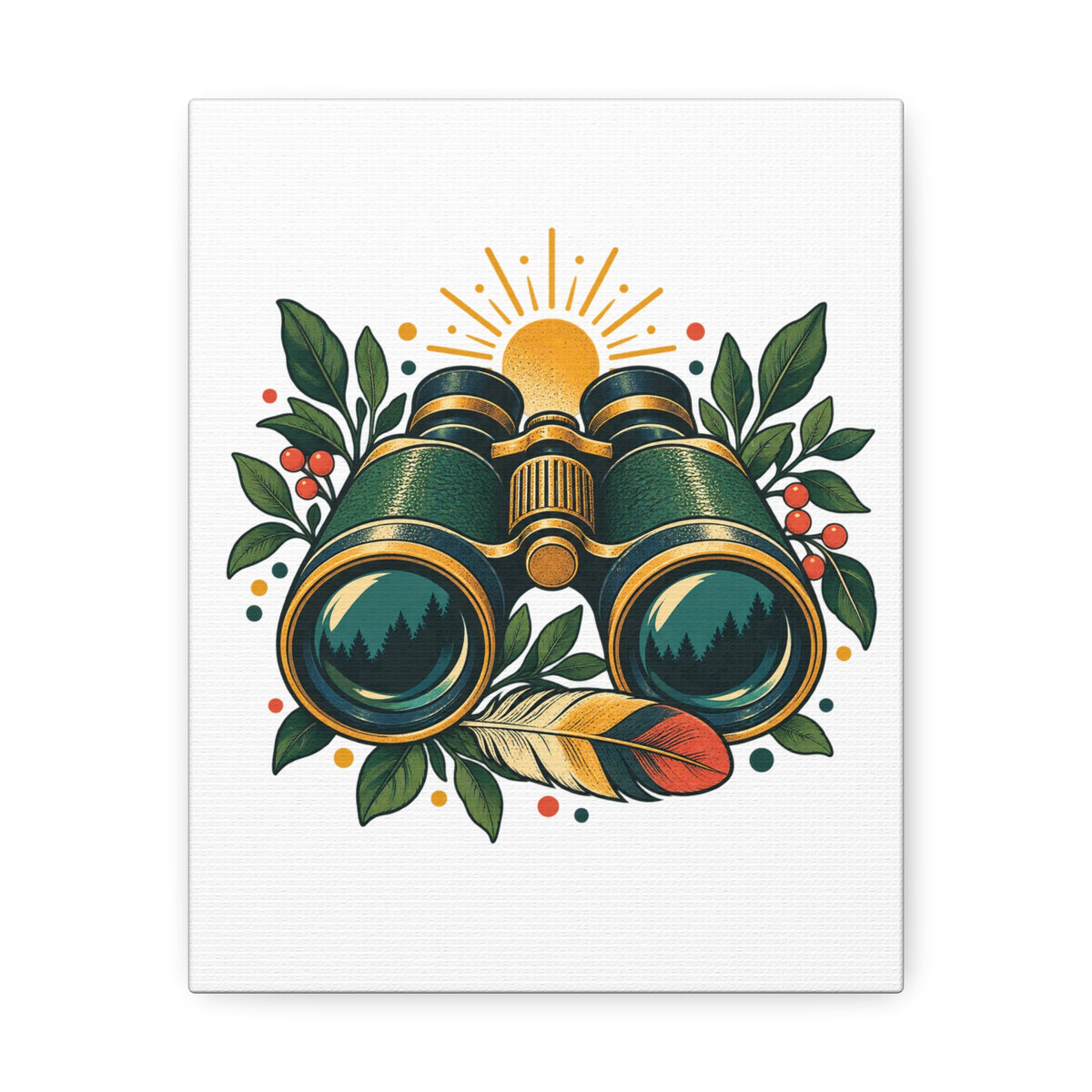 Retro Binoculars and Botanical Birdwatching Art Canvas