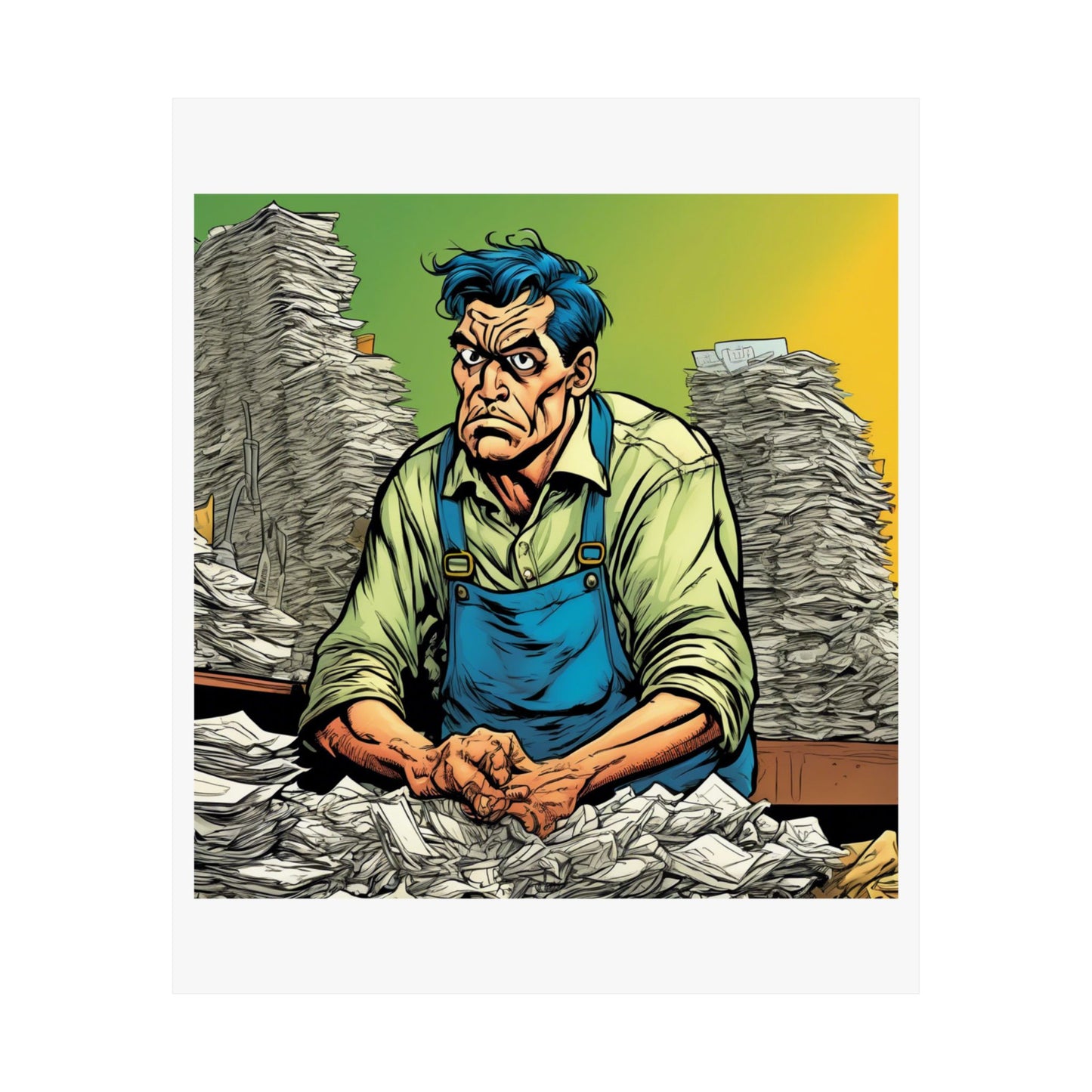 Paperwork Chaos Desk Worker Funny Office Art Poster