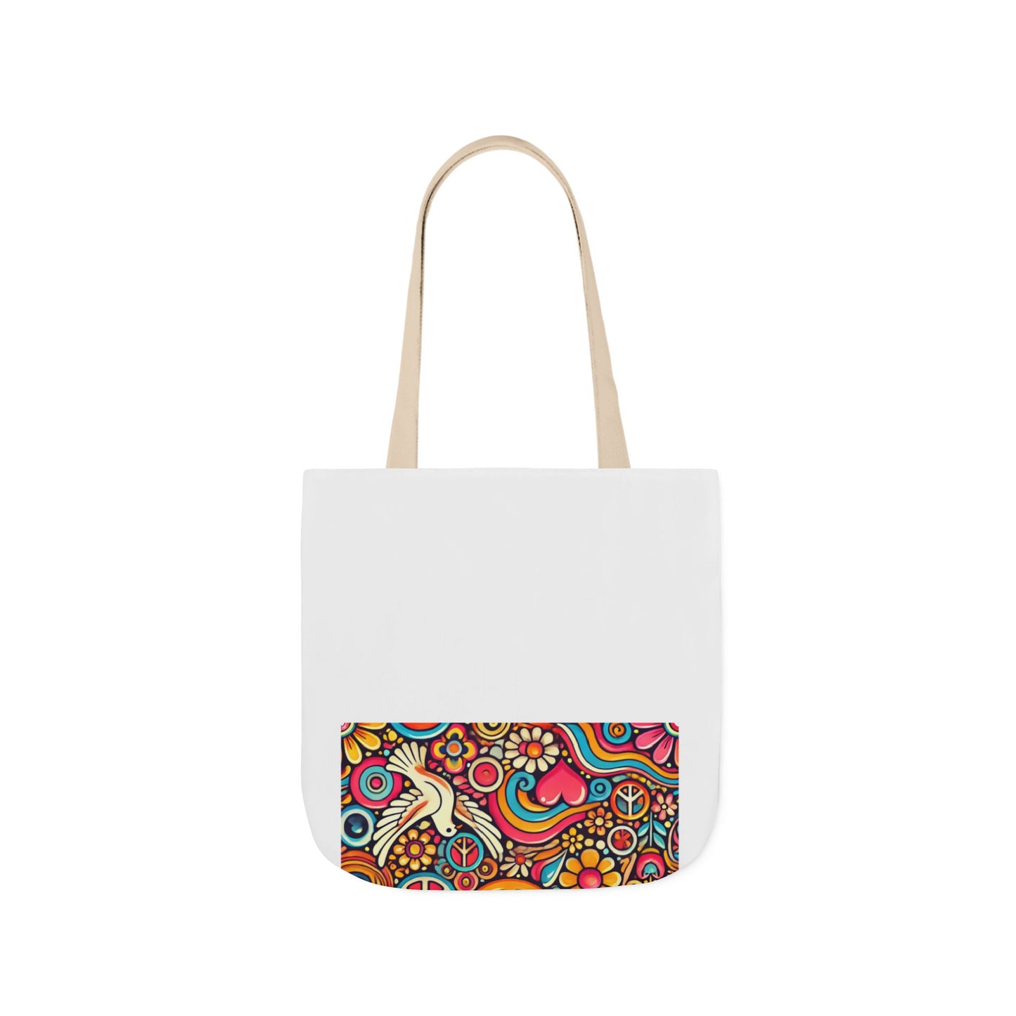 Colorful Peace Floral Pattern Canvas Tote Bag