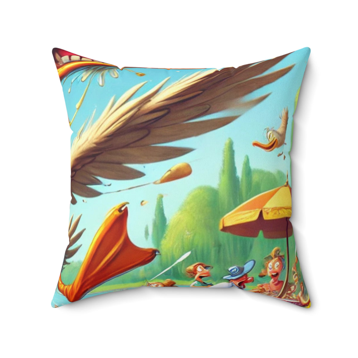 Chaotic Picnic Duck Funny Summer Decorative Pillow