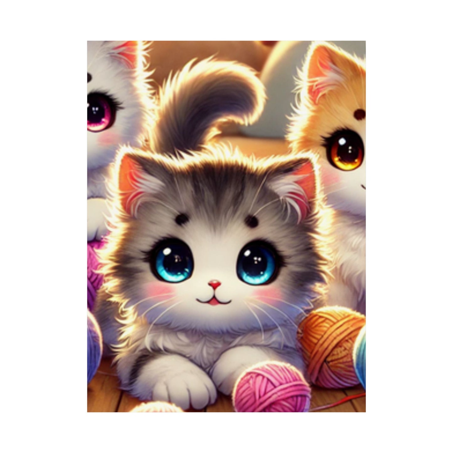 Cozy Yarn Kittens Cute Cat Poster Knitting Room Wall Art Decor