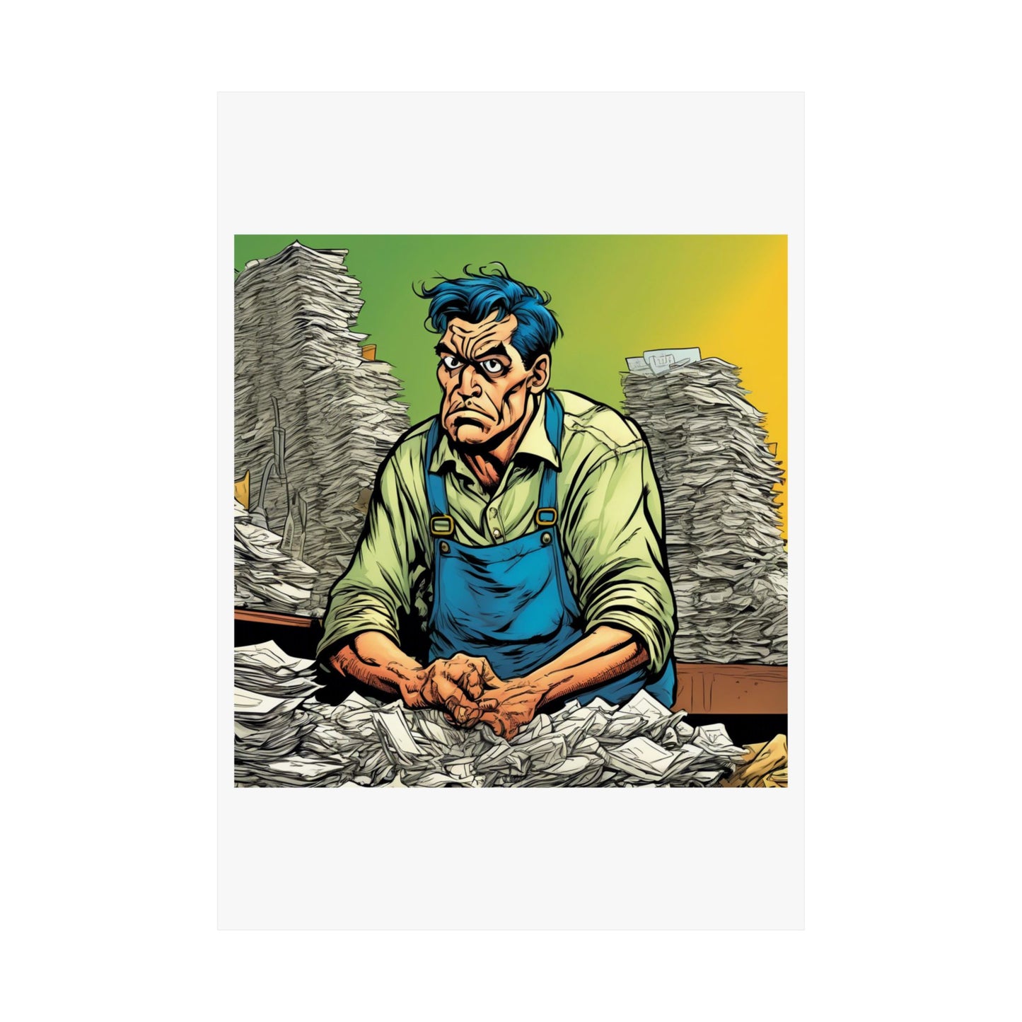Paperwork Chaos Desk Worker Funny Office Art Poster