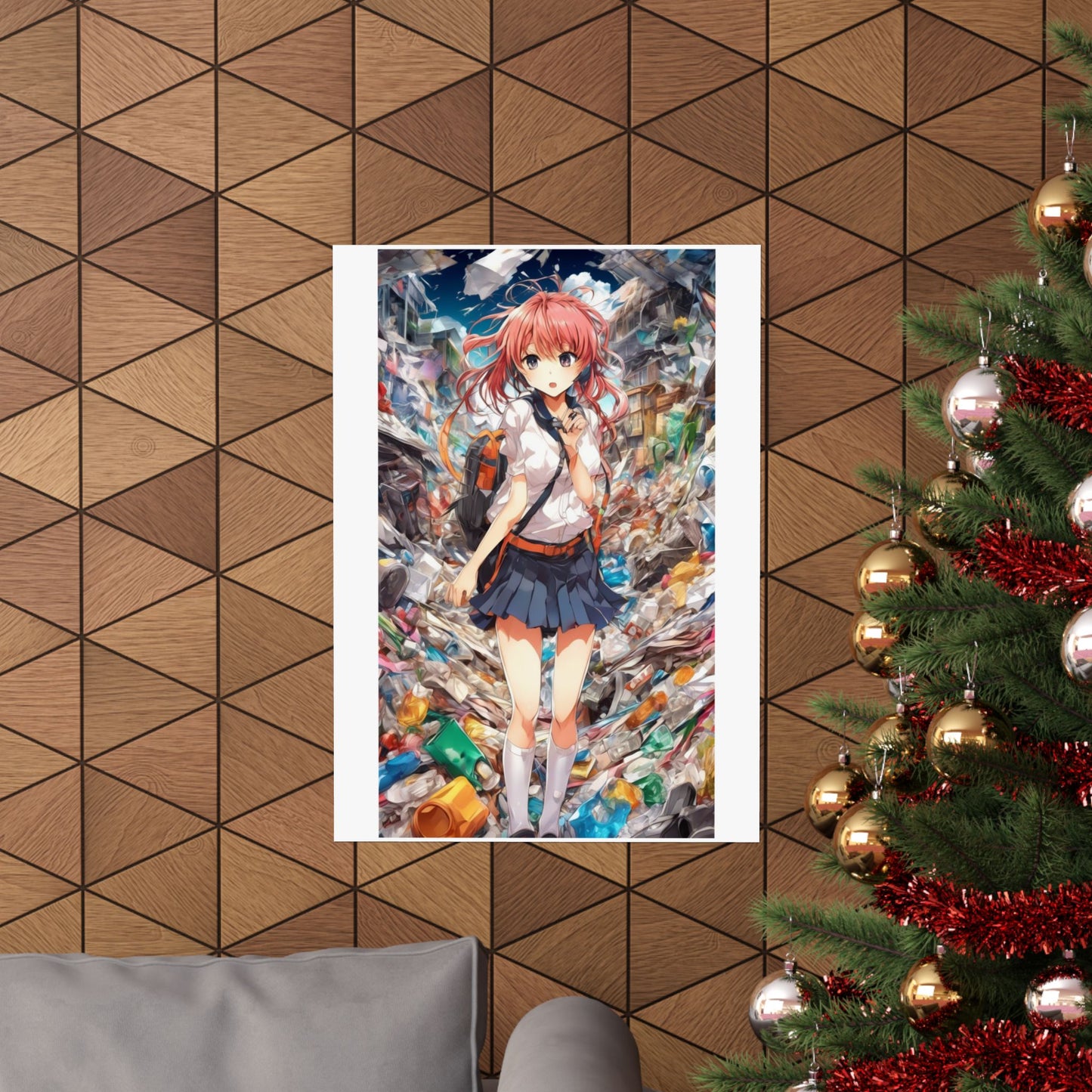 Recycling Day Anime Schoolgirl Eco Street Art Poster